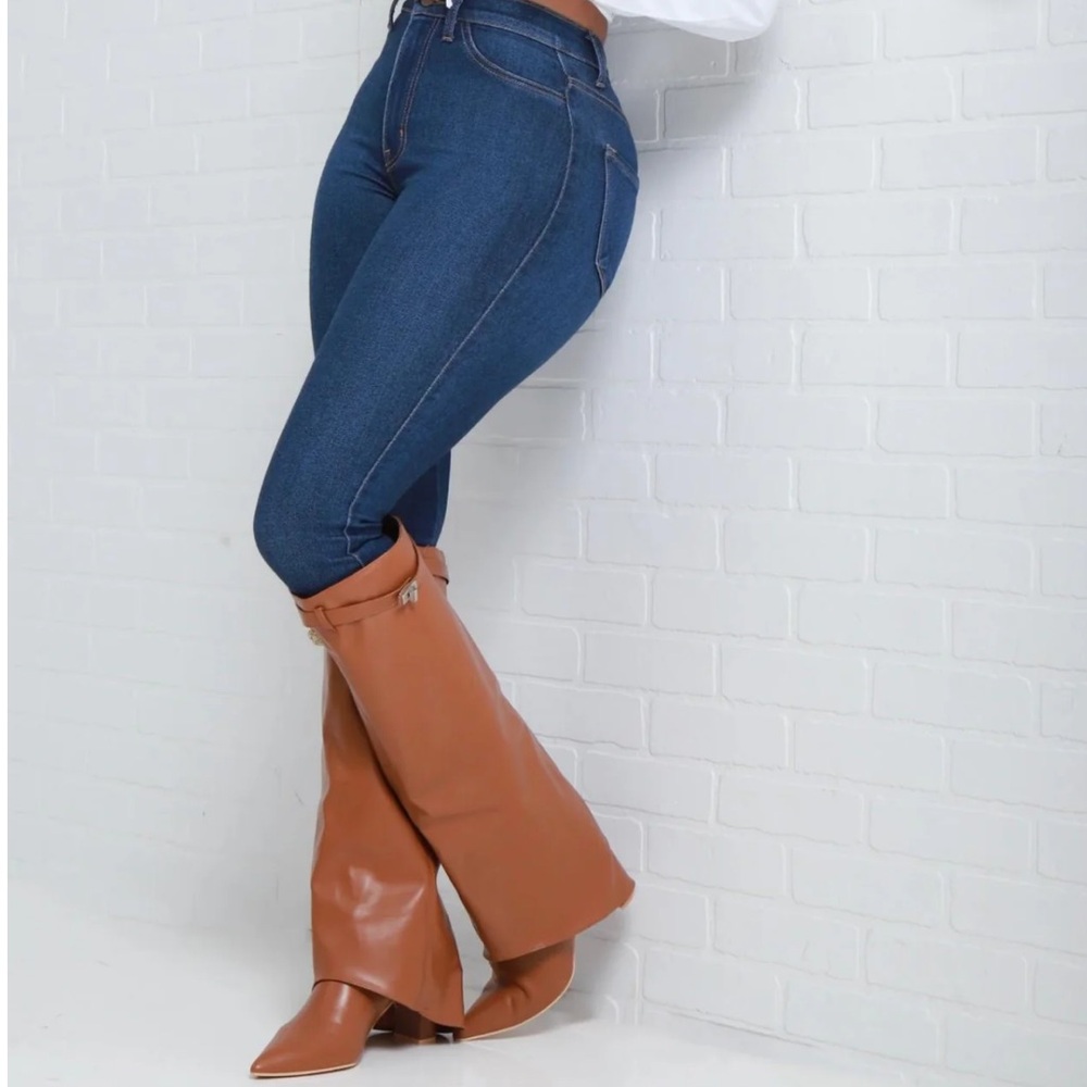 Women's brown/tan fold over knee high boots size 10